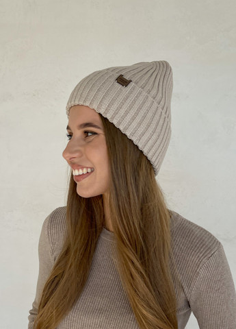 Теплая зимняя кашемировая женская шапка с отворотом на флисовой подкладке 500128 DeMari шерри (263508388)