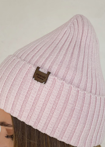 Тепла зимова кашемірова жіноча шапка з відворотом на флісовій підкладці 500123 DeMari шерри (263508392)