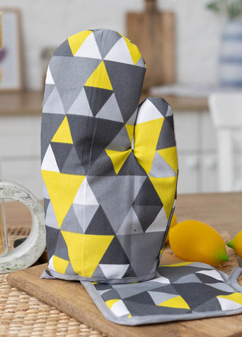 Набор рукавичка и прихватка водоотталкивающие "Триугольники желтые" Homedec - (263517176)
