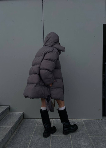 Сіра зимня жіноча зимова куртка подовжена з варежками ZF inspire