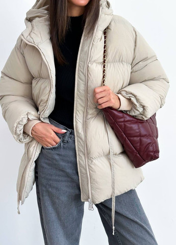 Бежева зимня жіноча зимова куртка із затяжками на талії ZF inspire