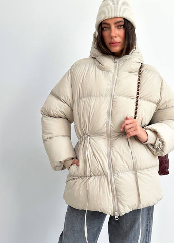 Бежевая зимняя женская зимняя куртка с затяжками на талии ZF inspire