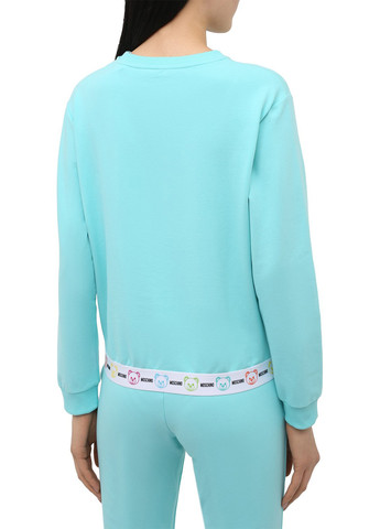 Женский бирюзовый свитер свитшот Underwear Moschino - Свободный, Прямой крой однотонный бирюзовый кэжуал трикотаж - (263687109)