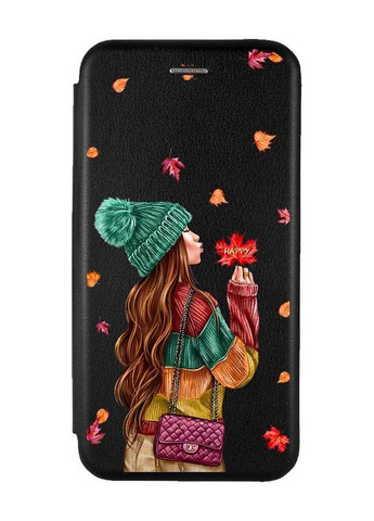 Чехол-книжка с рисунком для Samsung Galaxy A14 5G Черный :: Девушка с листьями (принт 221) Creative (263698044)