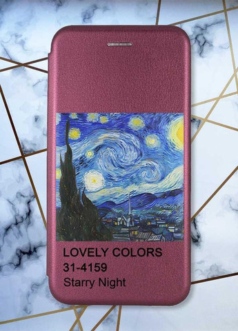 Чехол-книжка с рисунком для Xiaomi Redmi Note 9/10X Бордовый :: Звездная ночь (принт 74) Creative (263698725)