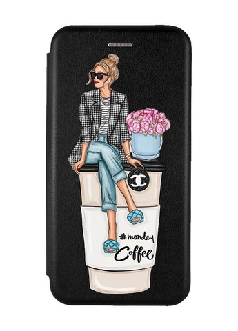 Чехол-книжка с рисунком для Samsung Galaxy M51 Черный :: Девушка на кофе (принт 228) Creative (263697276)
