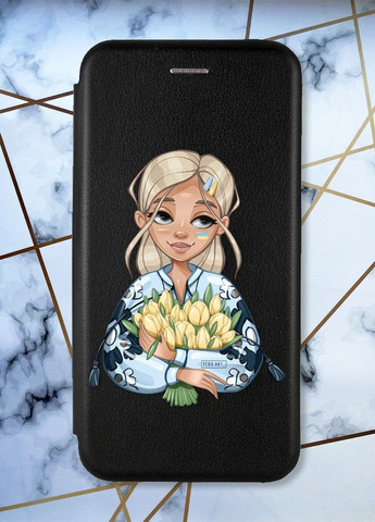 Чехол-книжка с рисунком для Samsung Galaxy A04s/ A13 5G Черный :: Девушка с тюльпанами (принт 23) Creative (263699223)