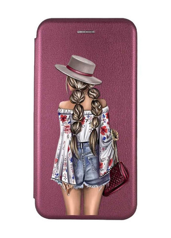 Чохол-книжка з малюнком для Xiaomi Redmi Note 9/10X Бордовий :: Дівчина в капелюшку (принт 8) Creative (263698072)