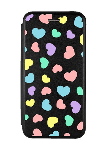 Чехол-книжка с рисунком для Samsung Galaxy A03 Сore/ A032 Черный :: Разноцветные сердечка (принт 335) Creative (263699111)