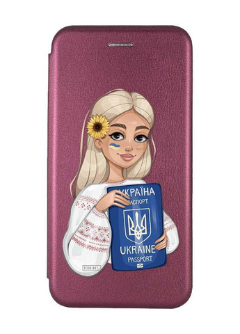 Чохол-книжка з малюнком для Xiaomi Redmi Note 9/10X Бордовий :: Дівчина з паспортом (принт 13) Creative (263697413)
