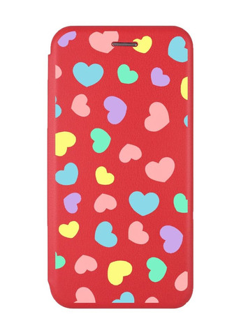 Чехол-книжка с рисунком для Xiaomi Redmi 9C/10A Красный :: Разноцветные сердечка (принт 335) Creative (263699188)