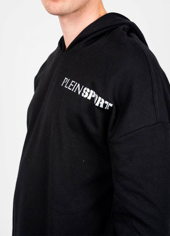 Мужское черное худи с надписью логотипом Plein Sport (263776308)