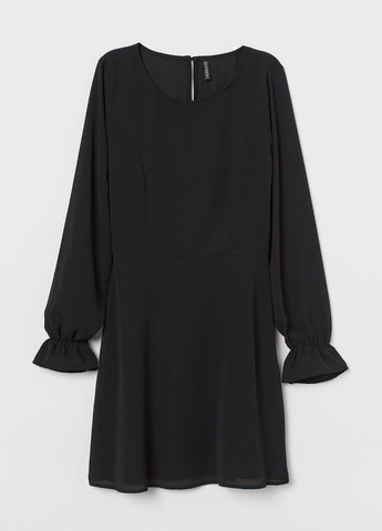 Черное кэжуал платье с рукавом H&M однотонное