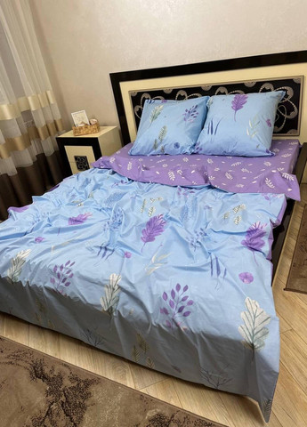 Постельное белье хлопковое Цветы Полуторное 150 x 220 Бязь Голубое 70 х 70 No Brand (264077921)