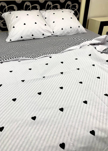 Постельное белье хлопковое Сердца Полуторное 150 x 220 Бязь Белое 50 х 70 No Brand (264077906)