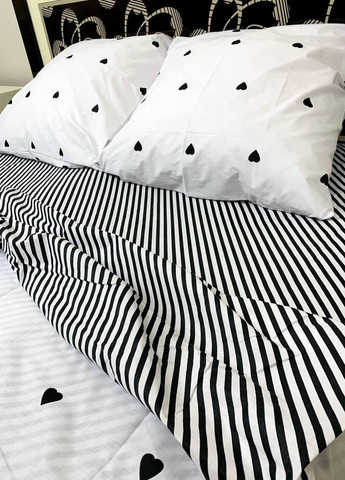 Постельное белье хлопковое Сердца Полуторное 150 x 220 Бязь Белое 50 х 70 No Brand (264077906)