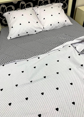 Постельное белье хлопковое Сердца Полуторное 150 x 220 Бязь Белое 50 х 70 No Brand (264077906)
