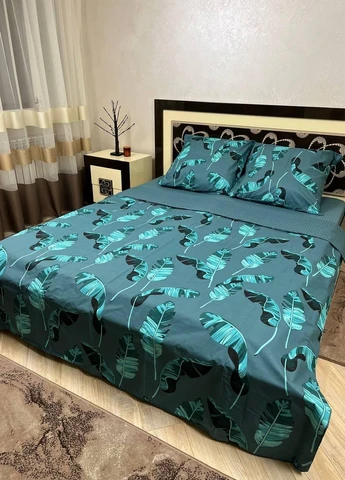Постільна білизна бавовняна Рослини Півтораспальна 150 x 220 Бязь Зелена 70 х 70 No Brand (264077907)