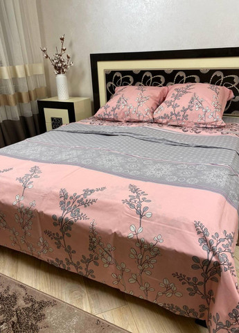 Постельное белье хлопковое Цветы Двуспальное 180 x 220 Бязь Розовое 70 х 70 No Brand (264077910)