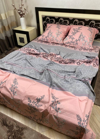 Постельное белье хлопковое Цветы Двуспальное 180 x 220 Бязь Розовое 70 х 70 No Brand (264077910)