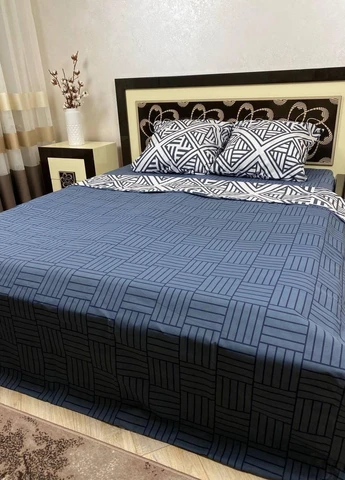 Постільна білизна бавовняна Візерунки Півтораспальна 150 x 220 Бязь Синя 50 х 70 No Brand (264077930)