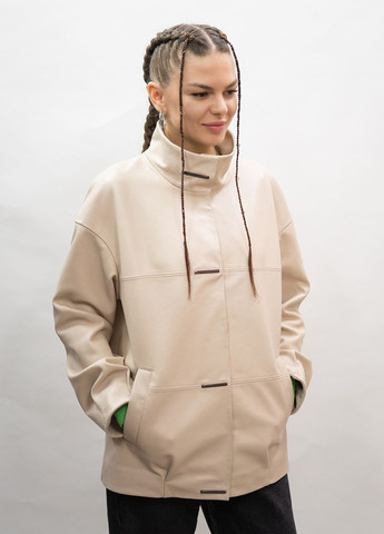 Бежева демісезонна жіноча шкіряна куртка весна Fabio Monti