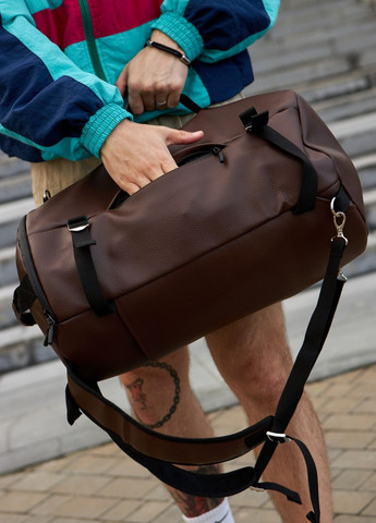 Сумка-рюкзак бочка коричнева з кишенею для взуття 32L на 2 відділення No Brand сумка neptune (264078135)