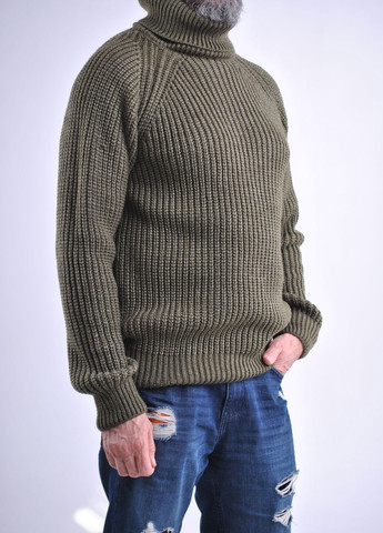 Оливковый (хаки) зимний теплый свитер крупной вязки Berta Lucci