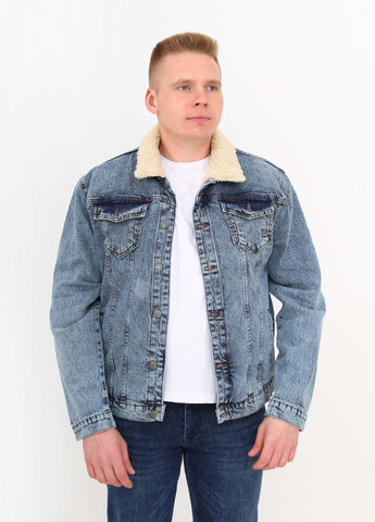 Блакитна демісезонна куртка чоловіча джинсова блакитна на хутрі JEANSclub Прямая