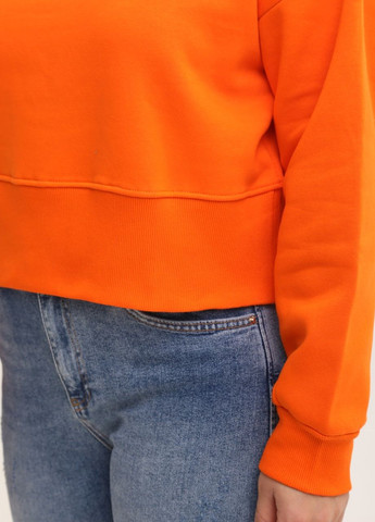 Свитшот женский оранжевый укороченный на флисе JEANSclub - Свободный крой надпись оранжевый повседневный хлопок - (264077661)