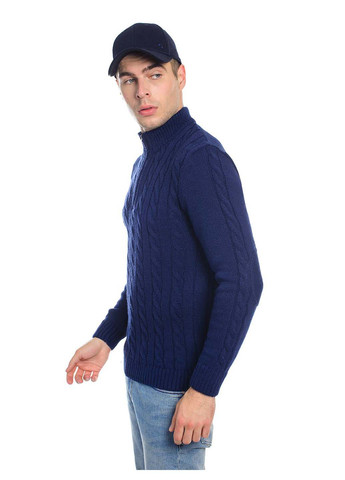 Темно-синій демісезонний теплий светр із блискавкою SVTR