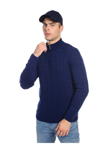Темно-синій демісезонний теплий светр із блискавкою SVTR