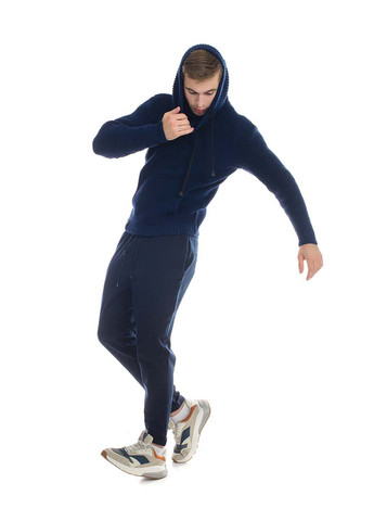 Темно-синій демісезонний светр-кенгуру з об'ємним коміром SVTR
