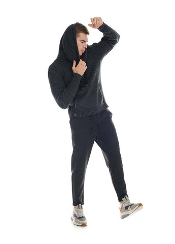 Темно-сірий демісезонний светр-кенгуру з об'ємним коміром SVTR