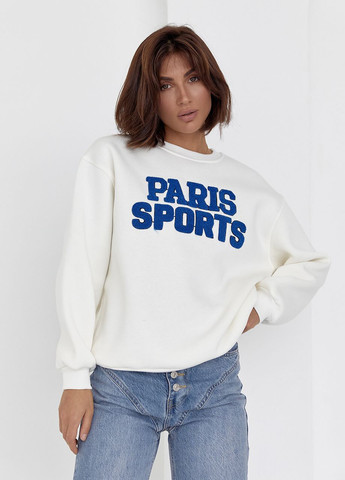 Теплый свитшот на флисе с надписью Paris Sports Lurex - крой молочный трикотаж - (264392185)