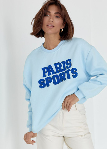 Теплый свитшот на флисе с надписью Paris Sports Lurex - крой голубой трикотаж - (264392177)