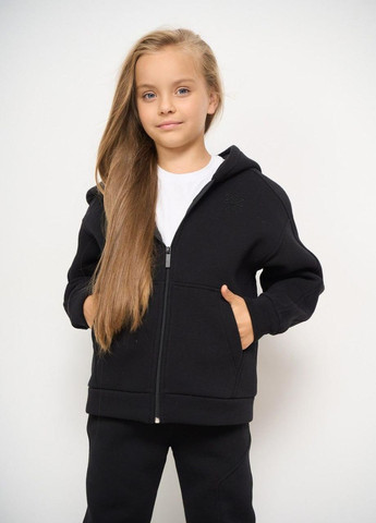 Теплий спортивний костюм дитячий на флісі для хлопчика/дівчики 116-158 кофта на блискавці+штани чорний No Brand (264650004)