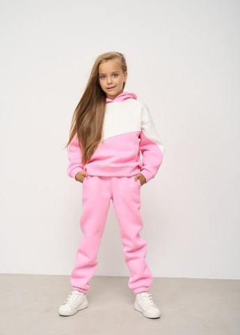 Спортивний костюм дитячий на флісі для дівчинки "Геометрія" 116-158 кофта+штани рожевий No Brand (264650007)