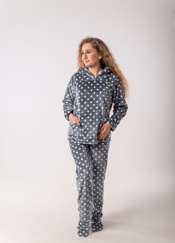Серая всесезон женская махровая пижама кофта + брюки V.O.G.