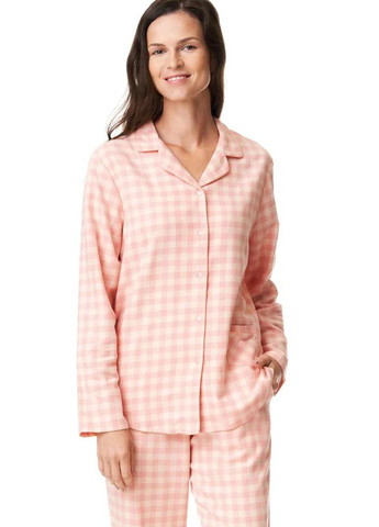 Персикова зимня фланелева тепла жіноча піжама у клітинку lns 442 b22 рубашка + брюки Key