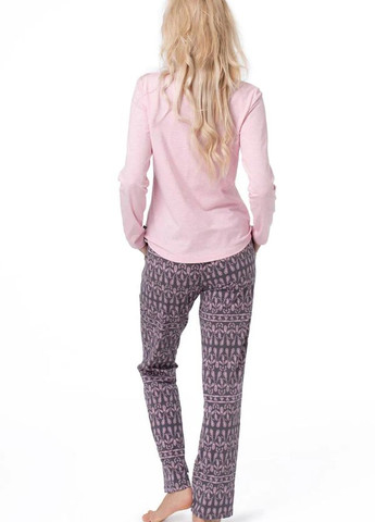 Розовая хлопковая женская пижама lns 794 b23 лонгслив + брюки Key