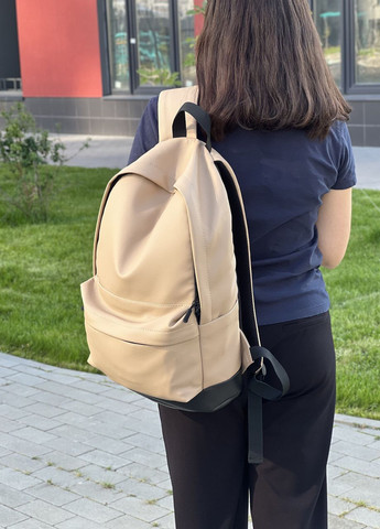 Женский городской рюкзак подростковый в экокожи, бежевый классический цвет No Brand city (264834502)