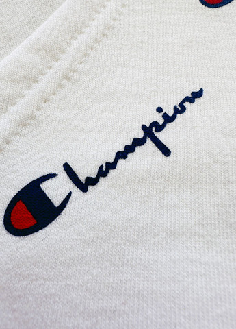 Худі з капюшоном утеплена флісом підліткова Y0010 біла з діагональними логотипами Champion (264835769)