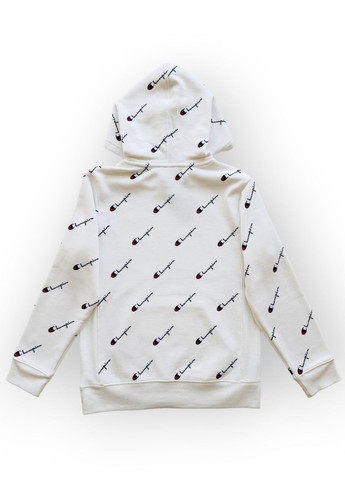 Худі з капюшоном утеплена флісом підліткова Y0010 біла з діагональними логотипами Champion (264835769)