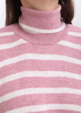 Розовый демисезонный свитер женский укороченный розовый в полоску с горлом MDG Вільна