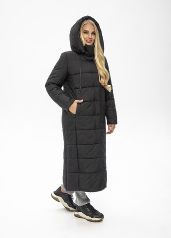 Черная зимняя куртка-пальто с капюшоном агата MioRichi
