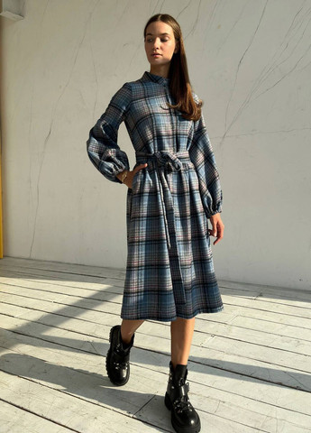 Синее повседневный платье Liton в клетку