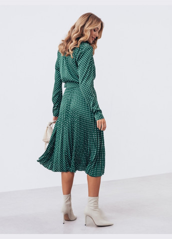 Зеленое зелёное шелковое платье с принтом и юбкой-плиссе Dressa