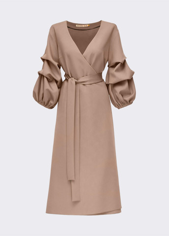 Бежева плаття на запах бежевого кольору з об'ємними рукавами Dressa