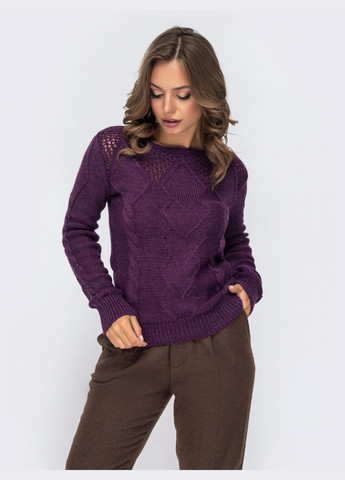 Фиолетовый зимний ажурный свитер с вырезом "лодочка" фиолетовый Dressa